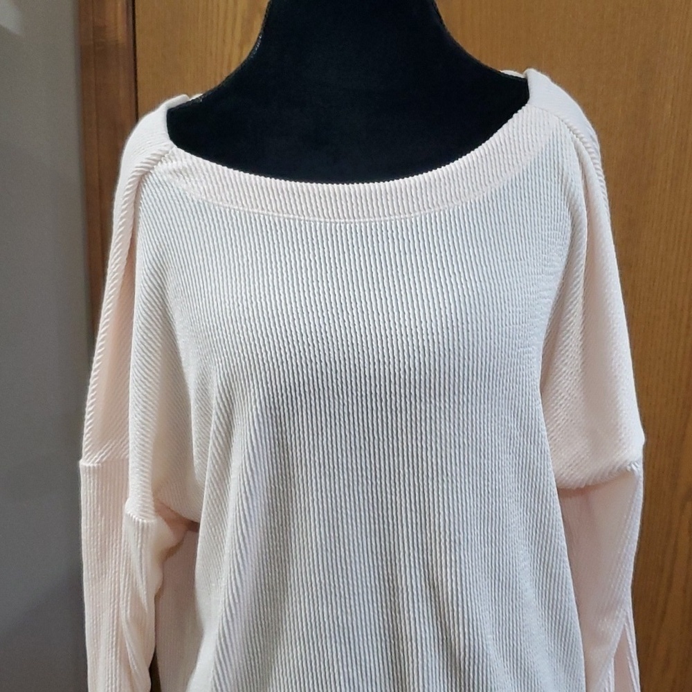 Maeve by anthropologie cream off shoulder soft ribbed long sleeve shirt